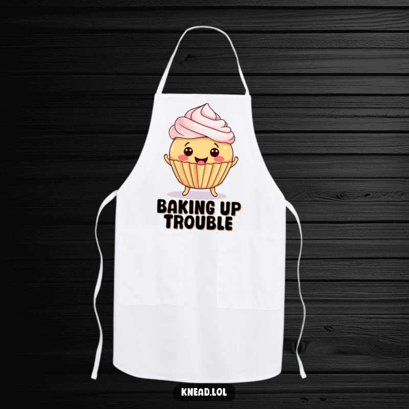 Funny Cupcake Jiggle Apron showing a smiling, round cupcake jiggling with delight, ready for sweet kitchen creations with humor.