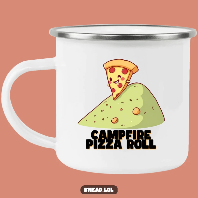 Funny Pizza Slice Camping Mug: Rolling Treat, Perfect Humorous Adventure Gift
