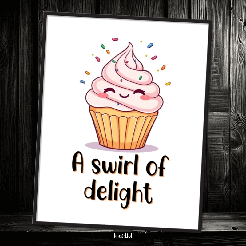 Funny Winking Cupcake Digital Art Print of a cupcake character winking and juggling colorful sprinkles, capturing sweet fun and playfulness.