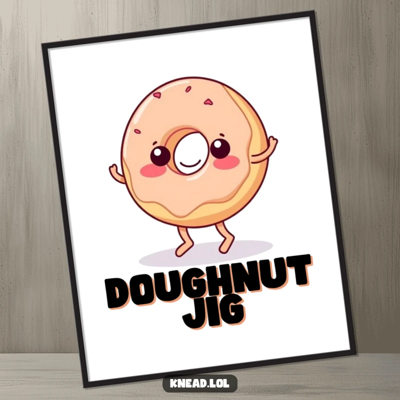 Funny Donut Digital Art Print: Captures a wiggling jelly donut with tiny feet doing a funny dance, for sweet and amusing decor.