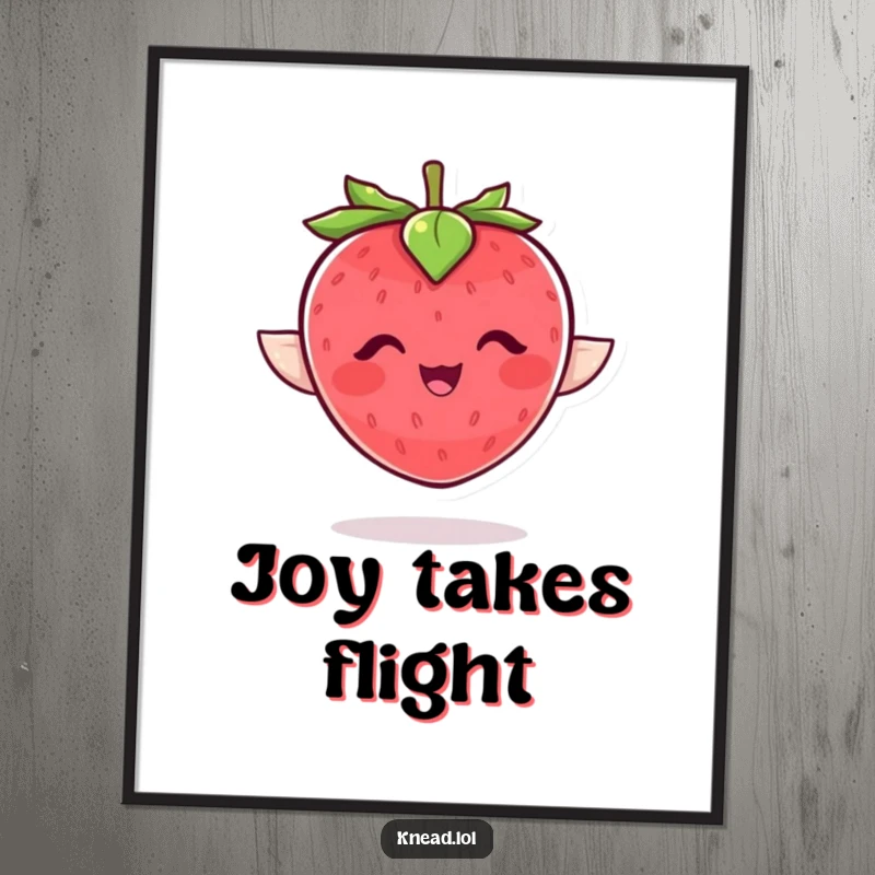 Funny strawberry digital art featuring a plump, giggling character flapping joyfully, a cheerful and downloadable illustration.