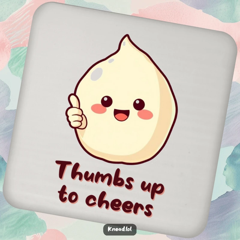 Funny Puffy Pastry Drink Coaster featuring a cheerful pastry giving a thumbs up, providing humorous surface protection and delightful charm.