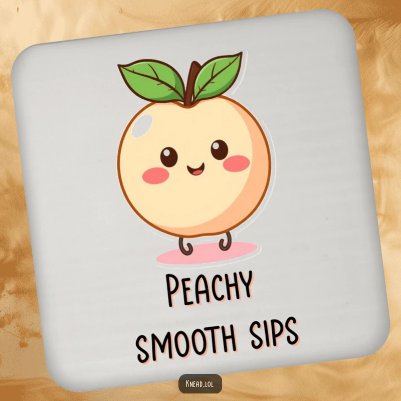 Funny Peach Bounce Coaster featuring a round, happy peach bouncing, adding fruity humor to surface protection.