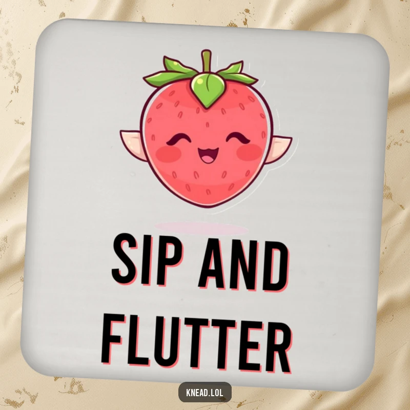 Funny strawberry coasters featuring a plump, giggling character flapping joyfully, protecting surfaces with humor.