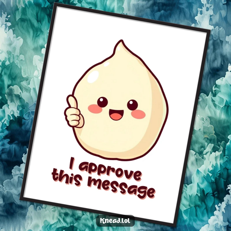 Funny Puffy Pastry Poster featuring a cheerful pastry character giving a thumbs up with its edge, a delightful and humorous art piece.