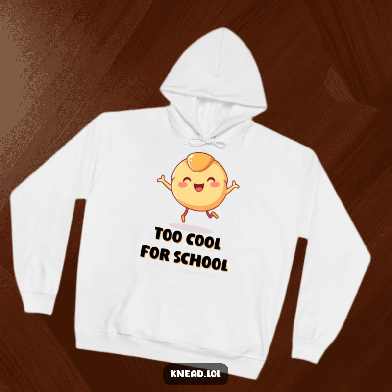 Funny Croissant Hoodie featuring a joyful, smiling croissant with tiny legs in a happy leap, offering cozy comfort and hilarious pastry-themed fun.