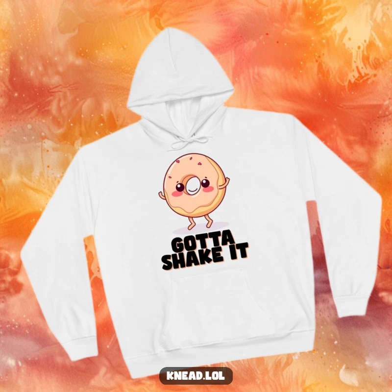 Funny Donut Hoodie: Features a wiggling jelly donut with tiny feet, doing a hilarious dance, looking absolutely delightful.