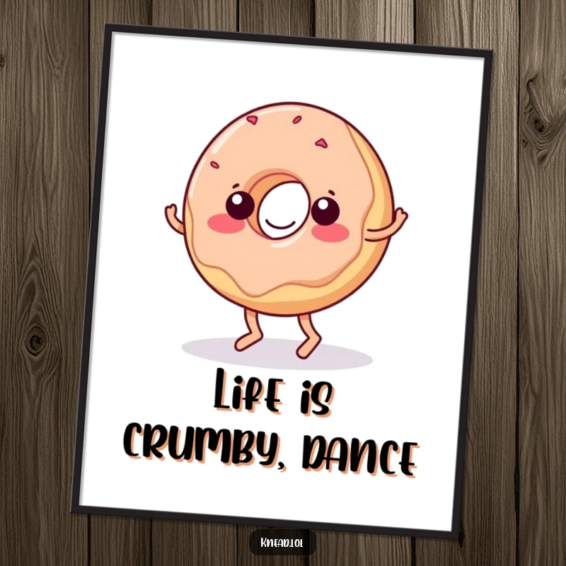 Funny Free Printable Wall Art: A wiggling jelly donut with tiny feet doing a silly dance, adding a dose of sugary humor to your decor.
