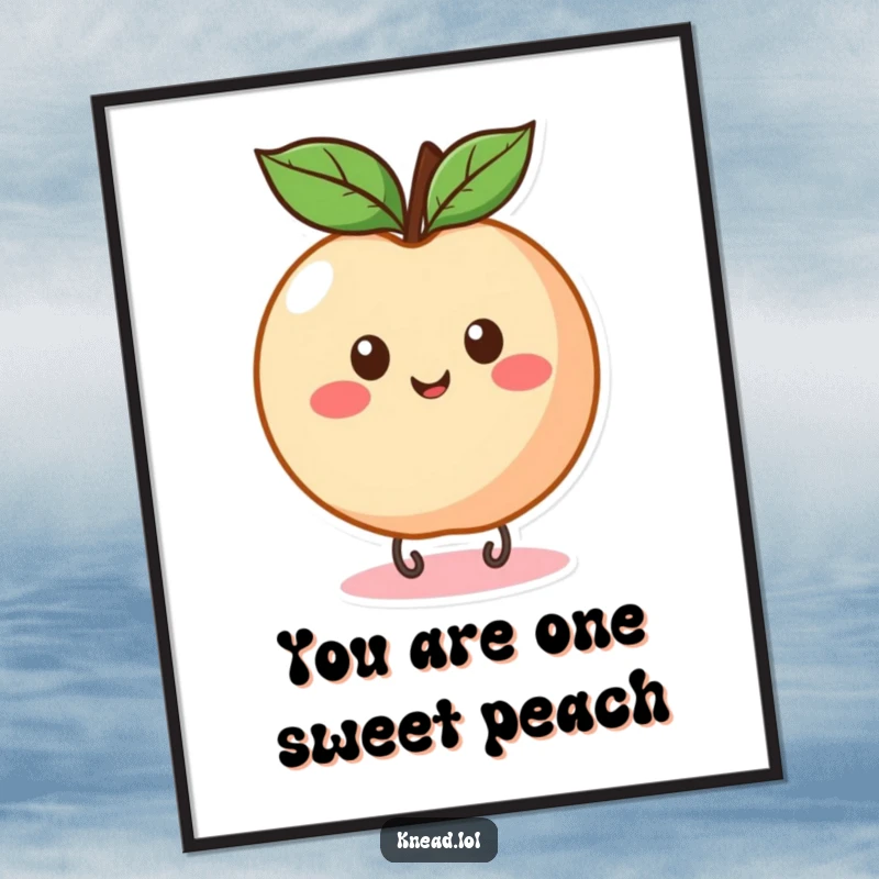 Funny Free Printable Wall Art: A round, happy peach with eye spots, bouncing on a spring, playful decor.