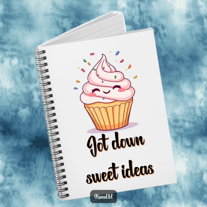 Funny Winking Cupcake Notebook with a cupcake character winking and juggling sprinkles, ideal for humorous note-taking and creative journaling.