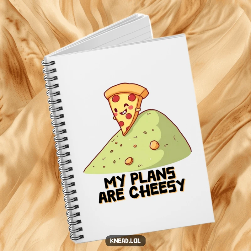 Funny Pizza Slice Notebook with a giggling pizza slice character rolling down a hill, ideal for humorous note-taking and creative journaling.